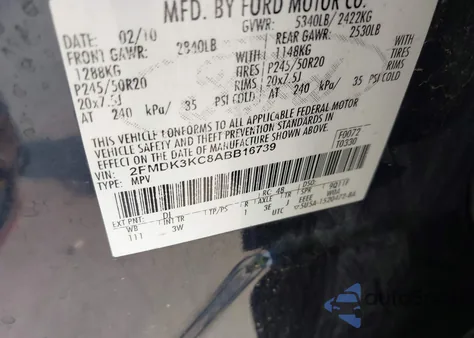 2010 Ford Edge Limited from USA, damaged, VIN 2FMDK3KC8ABB16739